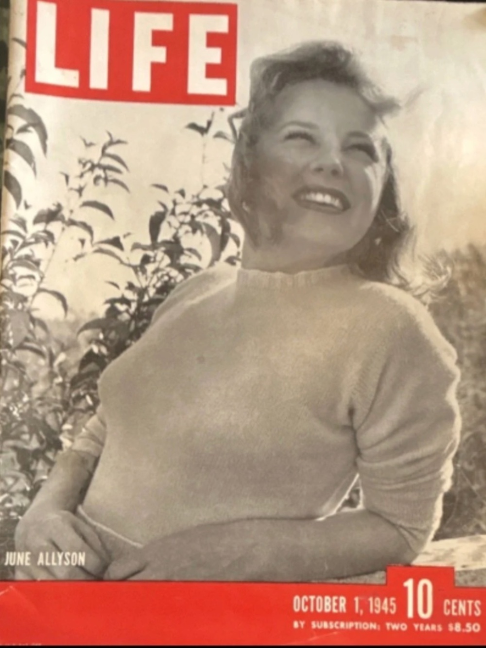 1945 Life Magazine October 1, 1945 - June Allyson Cover